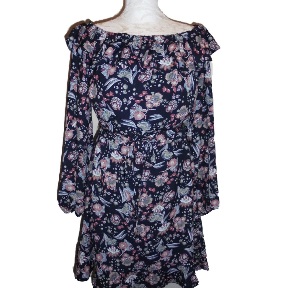 Dress Floral Long Sleeve Ruffled Off Shoulder S